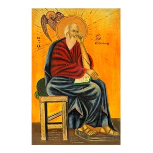 Apôtre st Jon Icône grecque orthodoxe, Saint Jean le Théologien, Saint Jean l’Évangéliste, Saint Jean le Divin, Icône vintage Jean l’Ancien
