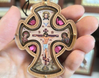 Orthodox Cross Pendant 2in1 Jesus Christ Necklace, Rear View mirror
