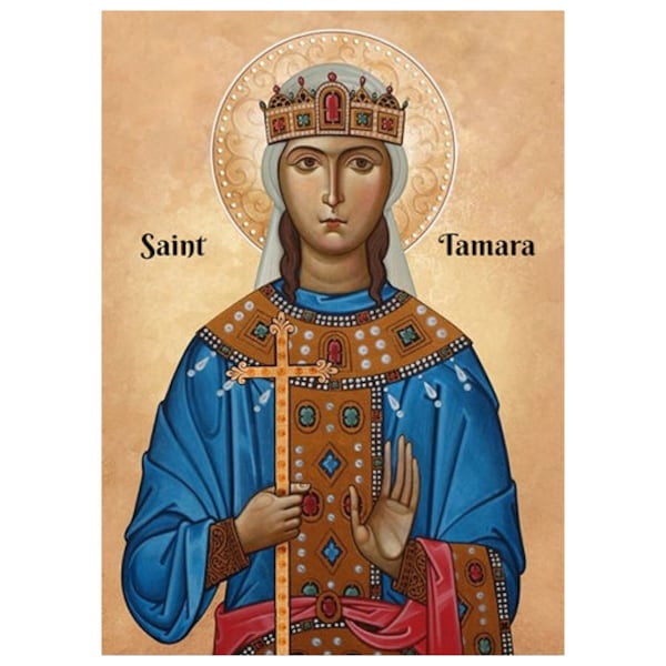 Icono de Santa Tamara, Santa Tamara Reina de Georgia, Icono de St Tamar, Reinas cristianas, Santa ortodoxa georgiana, Icono ortodoxo, Icono cristiano