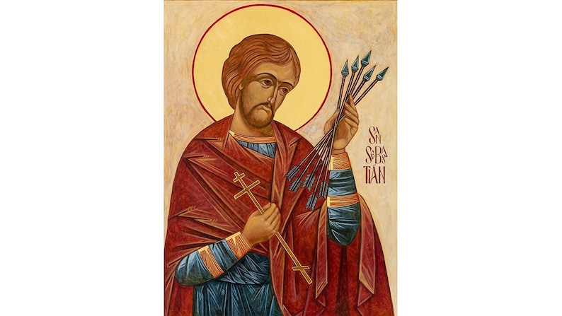 Saint Sebastian Patron Saint of Athletes, Saint Sebastien, Christian Wood Wall Art, Saint Artwork, Catholic Icon, Catholic Men Gift image 1