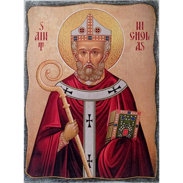 Saint Nicholas, Russian Orthodox St Nicholai icon, Saint Nick Icon, Saint Nicholas Day Gift, Saint of Sailors, Fishermen Gift Idea, Catholic