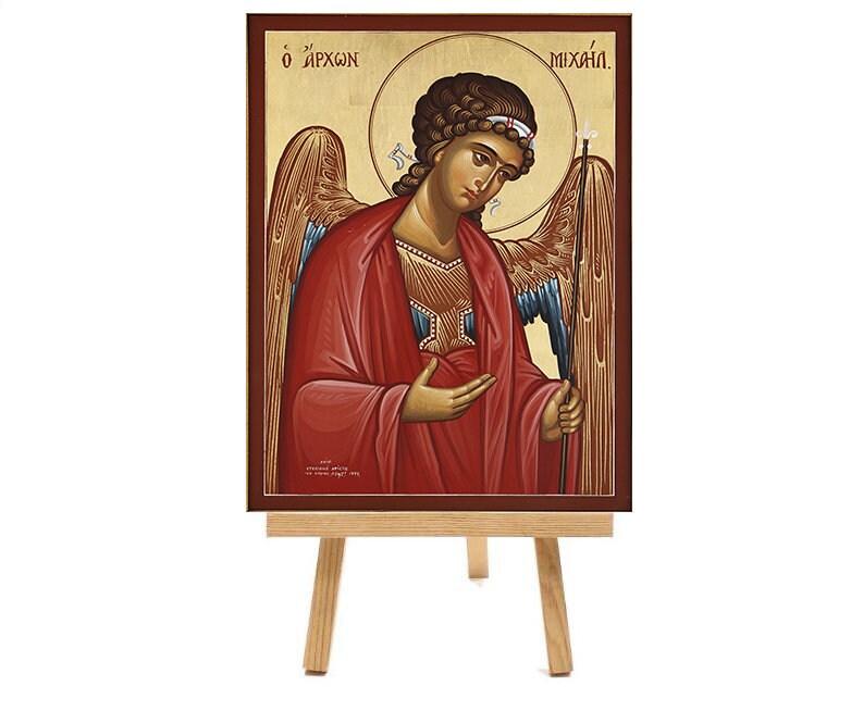 イコン　◇聖大天使ミカエル◇　ギリシャ職人の手描き　テンペラ画 大天使ミカエルのアイコン、聖ミカエル、守護天使聖ミカエル、主の大