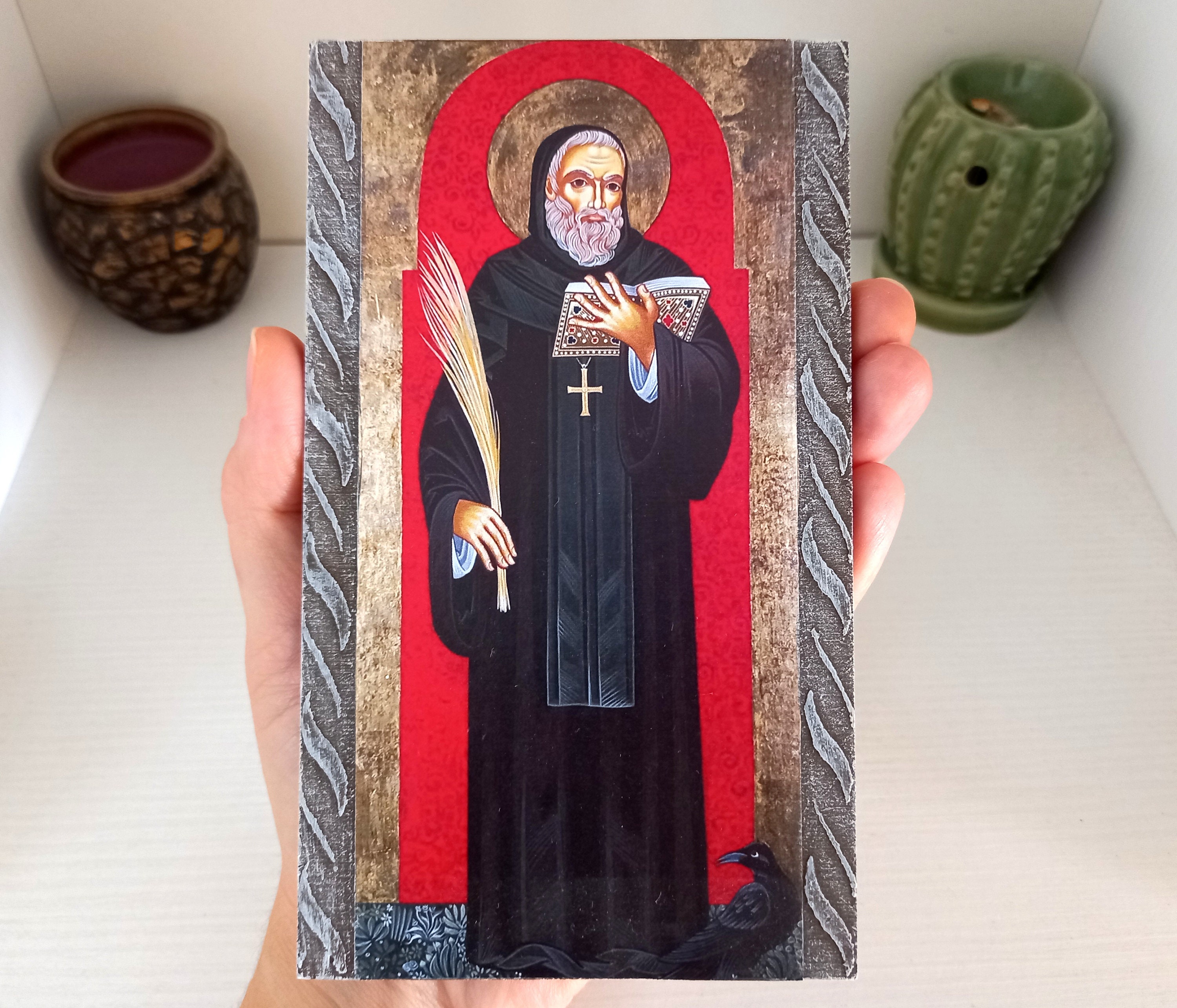 Saint Benedict of Nursia Icon, St Benedict Catholic Icon Gift, Catholic ...