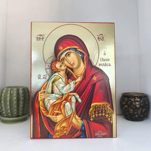 Icono de Panagia Glykophilousa: Virgen María con el Niño, arte ortodoxo