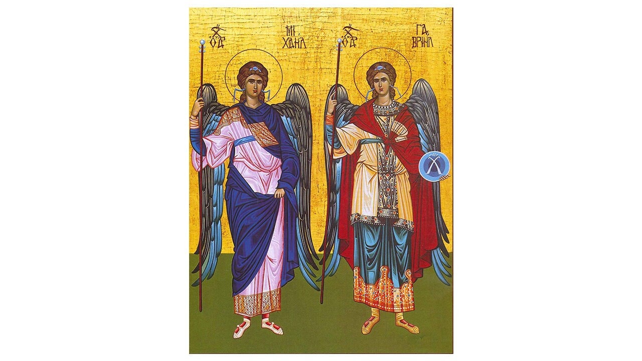 Saint Michel Archange, Icône de style byzantin, FAIT SUR COMMANDE, Tradition chrétienne orthodoxe, Peint à la main, 30 x 50 cm - France