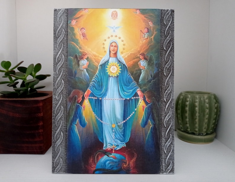 Our Lady of the Rosary Icon, Virgin Mary Wooden Plaque, Catholic Icon ...