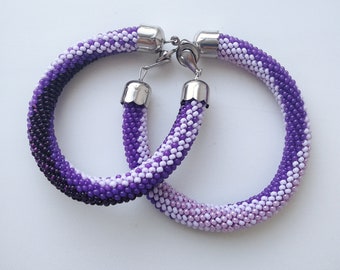 Liliac and purple crochet beaded bracelet seed bead jewelry gift handmade