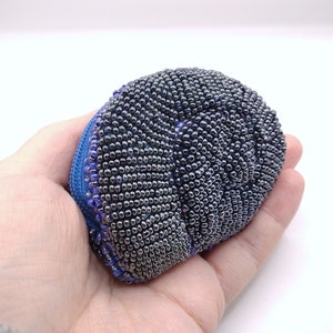 Monedero negro con bordado de cuentas y forma de concha, cartera hecha a mano, regalo