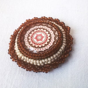 Mandala brooch Beaded jewelry Boho Brown brooch Seed bead jewelry Beadwork Gift for her Beaded pin Ornament Beaded brooch Bead embroidery