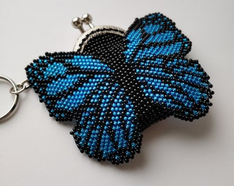 Beaded butterfly coin purse crochet blue bug bag wallet handmade gift