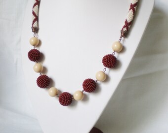 Crochet Beaded Necklace: Brown Seed Bead Rope Jewelry