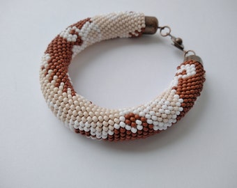 Handmade beaded beige brown bracelet beaded jewelry crochet handmade gift