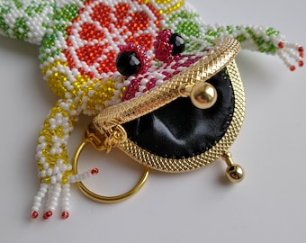 Beaded orange frog bag Fruit crochet coin purse citrus toad wallet lemon handmade gift