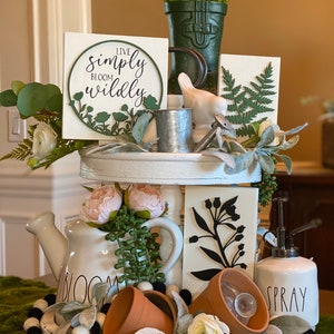 Live Simply Bloom Wildly signs, Spring signs, botanical signs, Rae Dunn, tiered tray decor