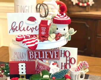 Santa signs, Santa tiered tray decor, tiered tray signs, Christmas signs, Believe sign, HoHoHo sign, Christmas tiered tray decor