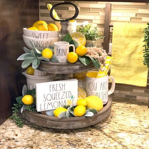 Rae Dunn inspired fresh squeezed lemonade sign, teired tray sign, mini sign