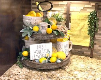 Rae Dunn inspired fresh squeezed lemonade sign, teired tray sign, mini sign