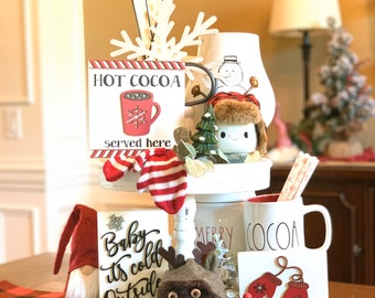 Hot cocoa sign, cocoa sign, hot cocoa SIgn, tiered tray decor, Rae Dunn
