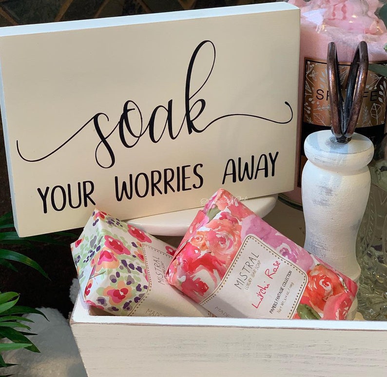 Soak all your worries away mini sign, tiered tray sign, mini sign image 2