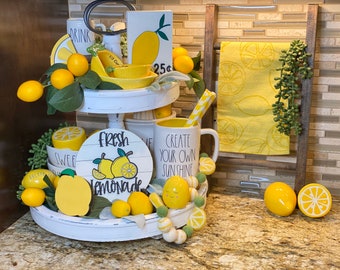 Fresh lemonade 3D sign, teired tray sign, mini signs, lemon decor, Rae Dunn