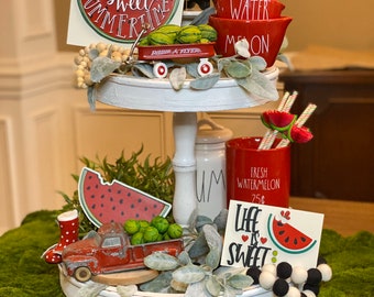 Sweet summertime 3D sign, teired tray sign, watermelon decor, mini signs, Summer decor, Rae Dunn