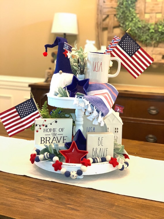 4th of july tier tray 4th of july Decor 4th of july mini sign rae dunn decor Patriotic Tiered Tray Farmhouse Tiered tray patriotic