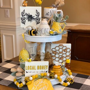 Bee signs, 3d sign, tiered tray sign, Rae Dunn, tiered tray decor, honey sign