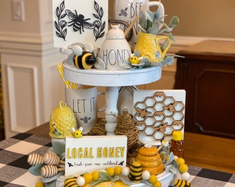 Bee signs, 3d sign, tiered tray sign, Rae Dunn, tiered tray decor, honey sign