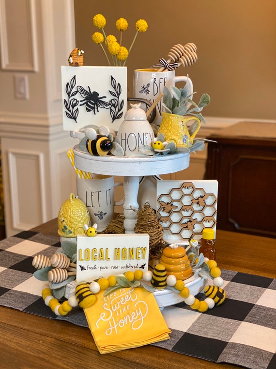 Rae Dunn Decor and Farmhouse Kitchens Queen Of The Hive Bee Mini Sign for Tiered Trays