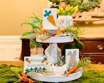 Welcome to our patch signs, Spring decor, tiered tray decor, tiered tray, carrot decor,