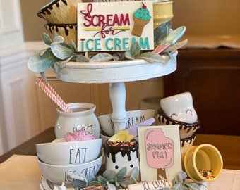 Ice cream, 3d tiered tray sign, tiered tray sign, summer decor, ice cream sign, 3d sign, Rae Dunn