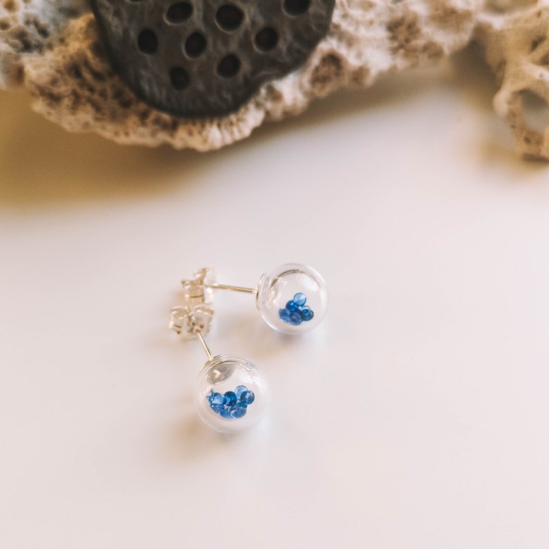 artisan handmade jewelry cubic zirconia Sterling silver stud post earrings with blown murano glass