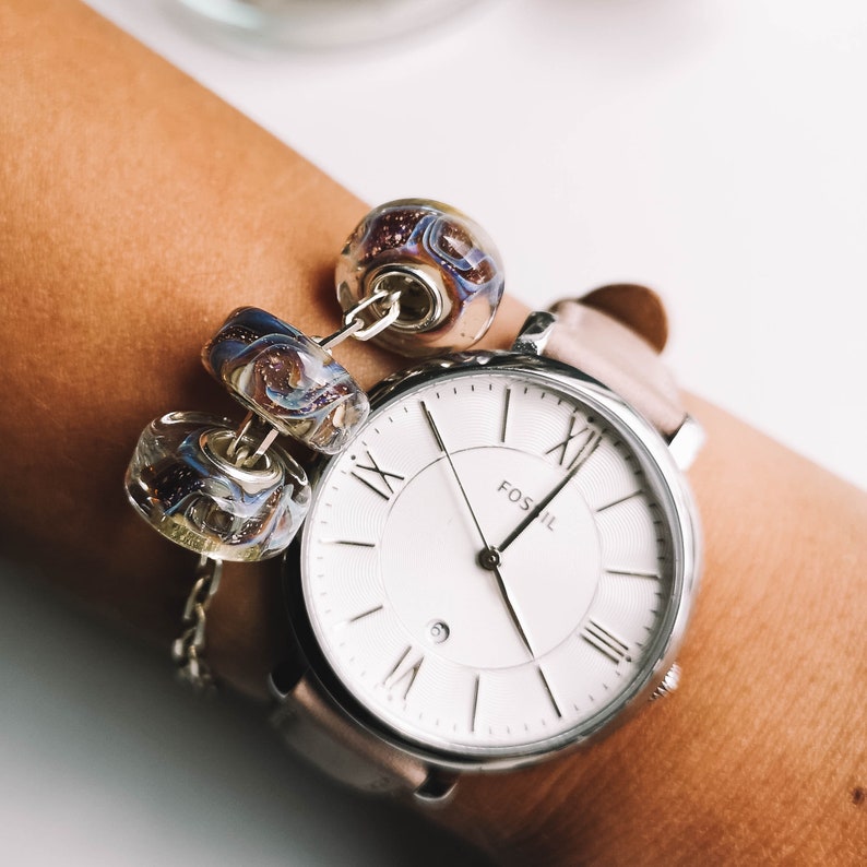 Bloom artisan sterling silver european bracelet big hole bead venetian murano glass lampwork