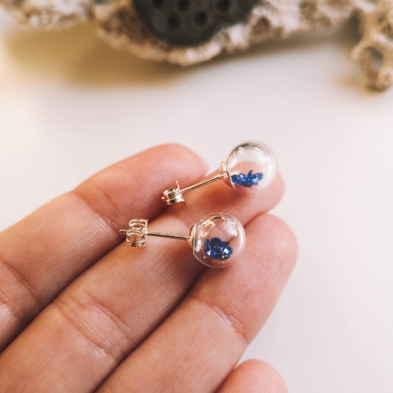 artisan handmade jewelry cubic zirconia Sterling silver stud post earrings with blown murano glass