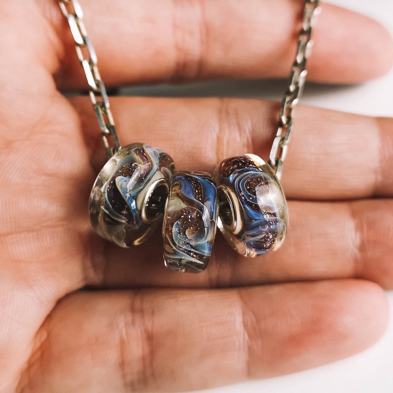 Bloom artisan sterling silver european bracelet big hole bead venetian murano glass lampwork