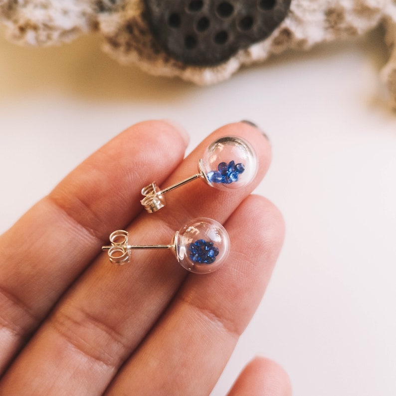 artisan handmade jewelry cubic zirconia Sterling silver stud post earrings with blown murano glass