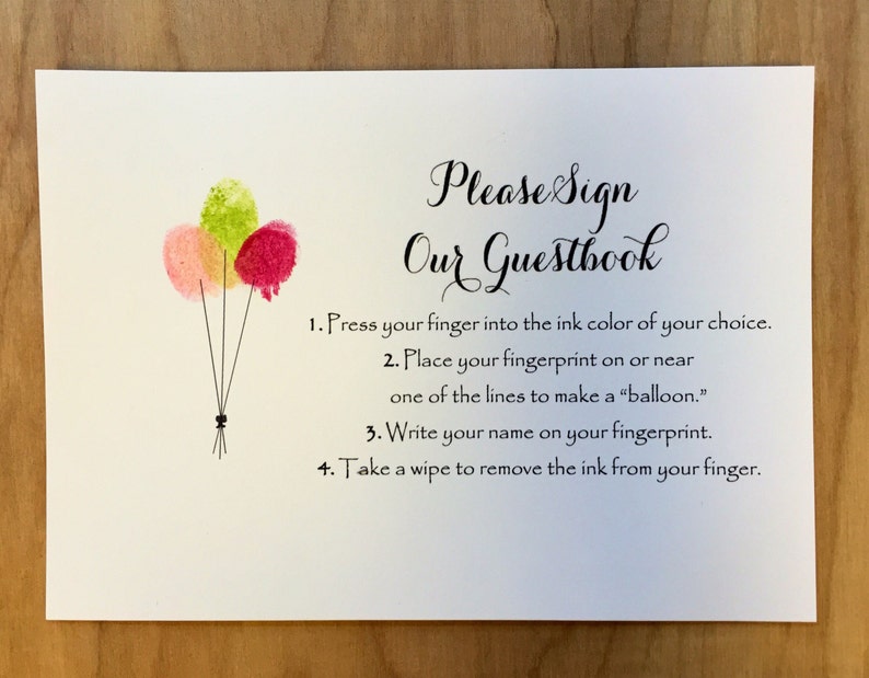 Fingerprint Guestbook Directions a Frameable Sign to Help Etsy