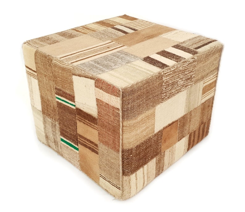 Footstool Square Poufs Patchwork Kilim Pouf Vintage Moroccan Pouffe Square Blue Accent Seating Ottoman Square Pouf Ottoman Cube