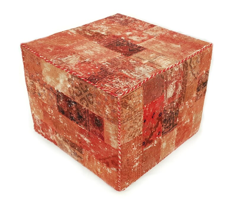 Footstool Square Poufs Patchwork Kilim Pouf Vintage Moroccan Pouffe Square Blue Accent Seating Ottoman Square Pouf Ottoman Cube