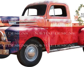 Patriotic Vintage Truck PNG