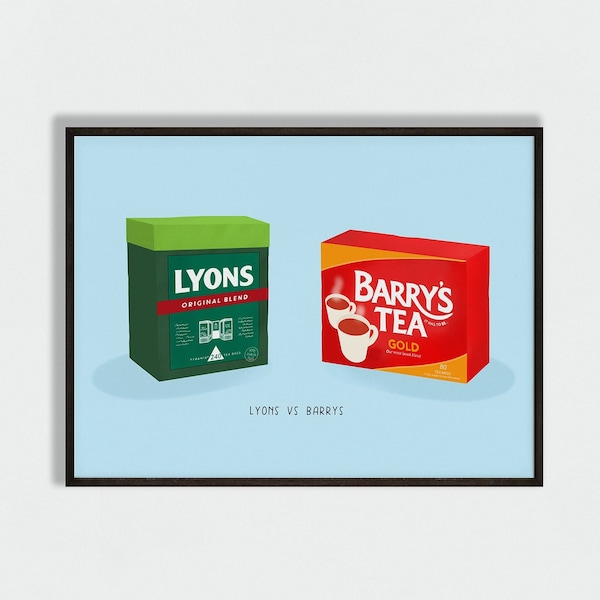 Irish Tea Illustration Print, Lyons Tea vs Barrys Tea, Drinks Illustration, Irish Humour, Ireland Wall Art, Lyons Tea Poster, Barrys Tea