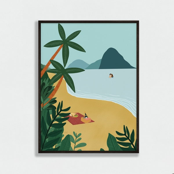 Tropical Island Illustration, Philippines Travel Print, Tropical Jungle, Romantic Illustration, Honeymoon Art Print, South East Asia