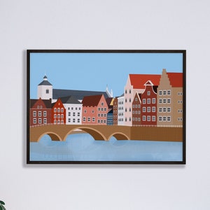 Bruges illustration Print, Belgium Art Print, European City Illustration Print, Cityscape Art Print, Europe Travel Print, Bruges Building