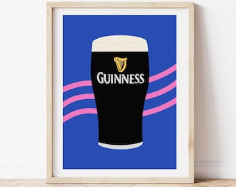 Guinness Illustration Print, Pint of Guinness, Modern Guinness Art, Bar Wall Art, Irish Beer Illustration, Ireland Beer Art, Alcohol Art