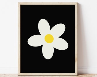 Daisy Illustration Printable, Digital Download Art Print, Flower Wall Art, Simple Daisy Art Print, Black and White Daisy, Floral Printable