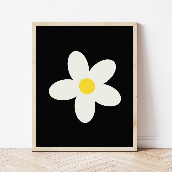 Daisy Illustration Printable, Digital Download Art Print, Flower Wall Art, Simple Daisy Art Print, Black and White Daisy, Floral Printable