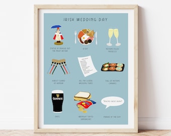 Ierse bruiloft illustratie print, grappige Ierse poster, Ierland humor, trouwdag cadeau, Ierse verloving, pasgetrouwden print, Guinness poster
