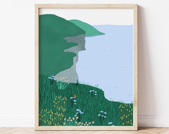 Irish Cliffs Illustration, Illustration Print, West Of Ireland Landscape, Ireland Art, Cliff Illustration, Nature Wall Art, Coast of Ireland