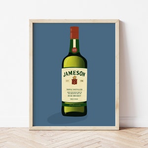 Jameson Ierse whisky print, whisky illustratie, alcohol kunst aan de muur, pub muur print, Ierse kunst, alcoholische drank print, alcoholische drank print, Ierse whisky cadeau