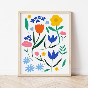 Flower Leaf Illustration Print, Spring Flower Pattern, Tulip Wall Art, Flower Power Print, Cute Floral Pattern Art, Meadow Pattern Print